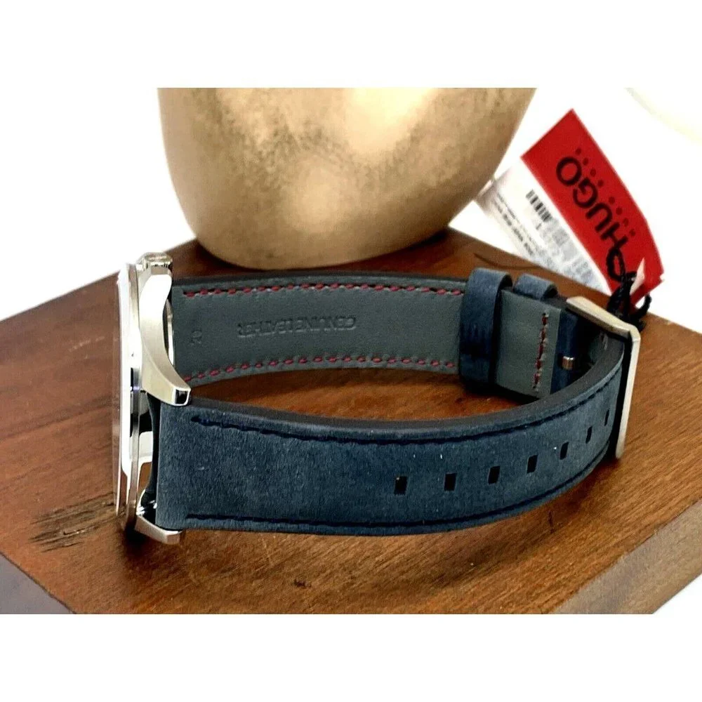 Hugo Boss Men's Watch 1530121 Quartz Blue Dial Silver Case Leather Band 41mm